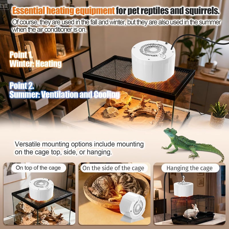 Runcasa 200W Reptile Heat Mats Space Heater, Adjustable Temperature Reptile Heating Heaters, Non-Light Heating Solution with Expanded Heating Range for Hermit Crabs/Leopard Geckos/Turtles/Snakes/Frog/Iguana - Image 2